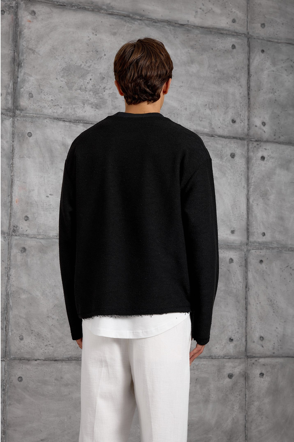 Siyah BASKILI DOKUMA KUMAŞ SWEATSHIRT