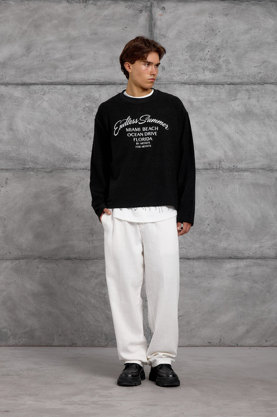 Siyah BASKILI DOKUMA KUMAŞ SWEATSHIRT