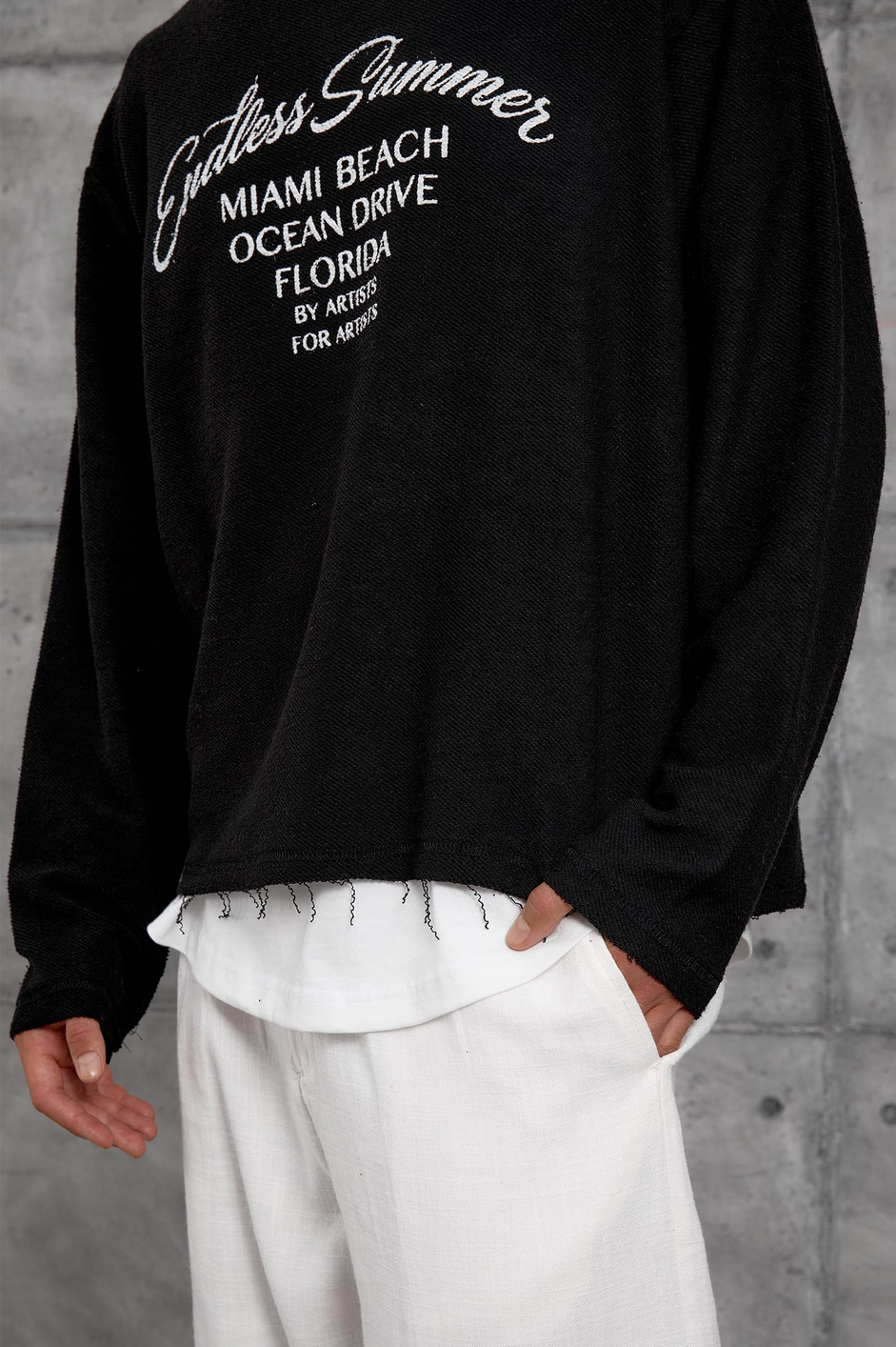 Siyah BASKILI DOKUMA KUMAŞ SWEATSHIRT