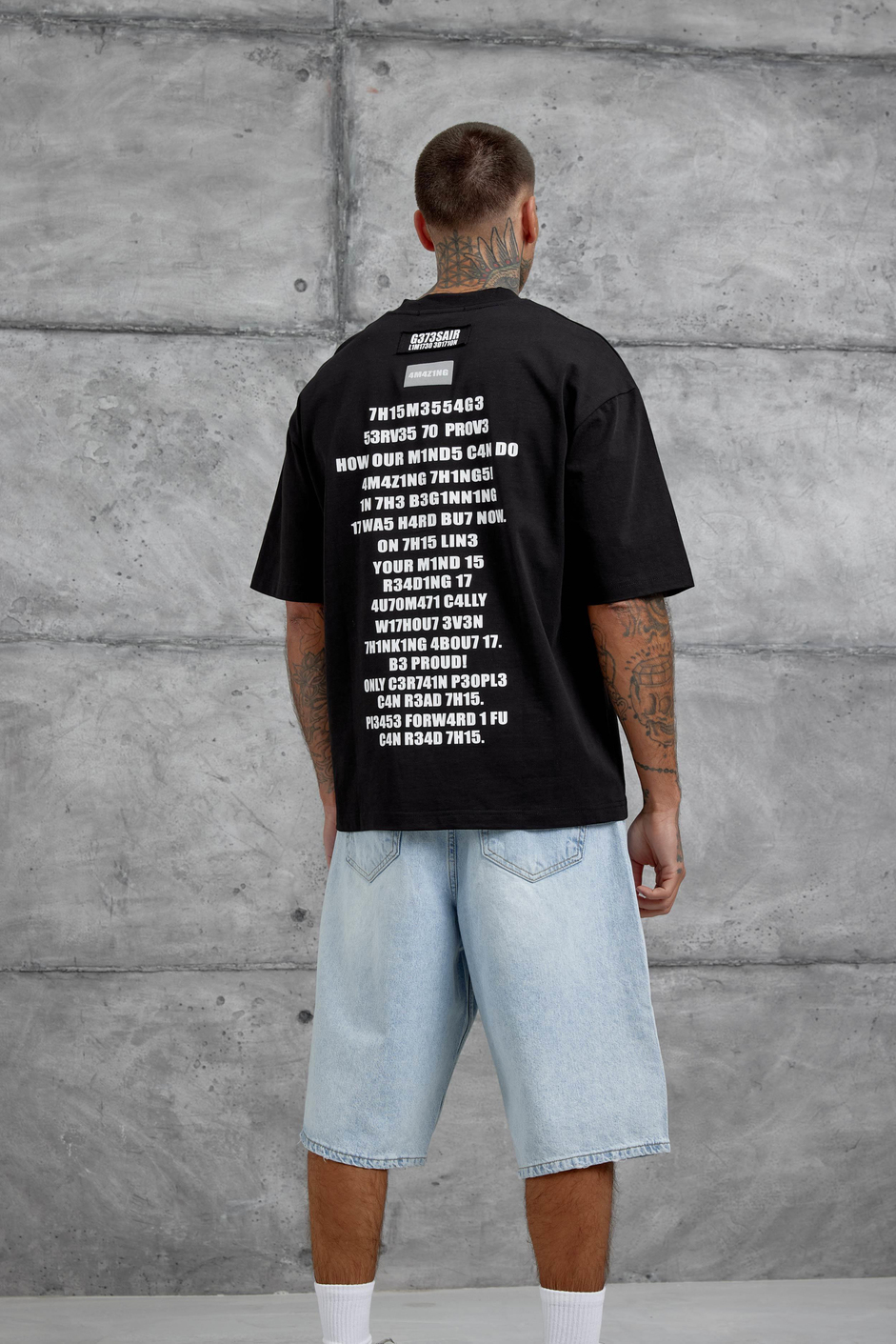 Siyah Br41n Pow3r Yazılı Oversize Tshirt