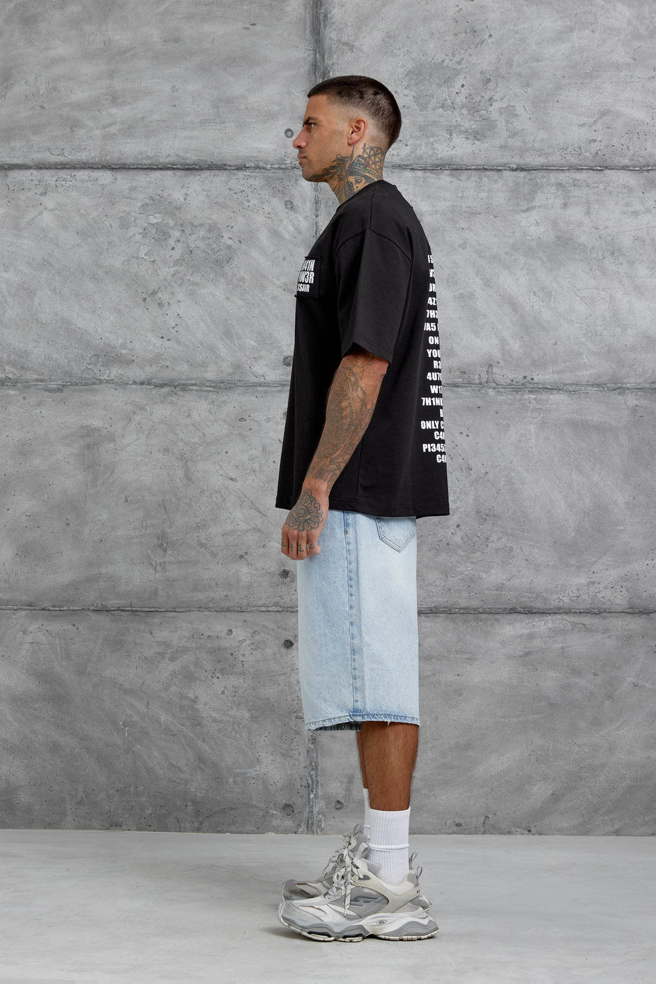 Siyah Br41n Pow3r Yazılı Oversize Tshirt