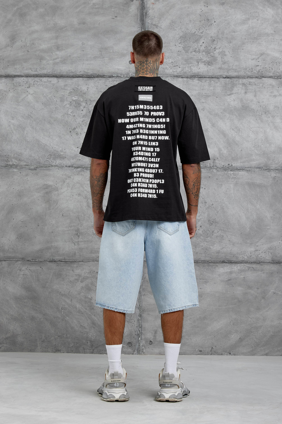 Siyah Br41n Pow3r Yazılı Oversize Tshirt
