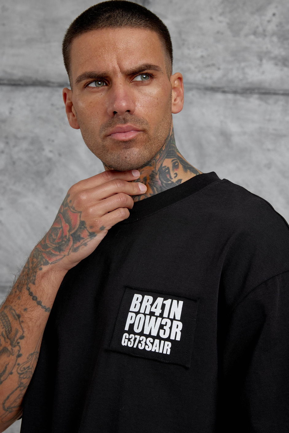 Siyah Br41n Pow3r Yazılı Oversize Tshirt