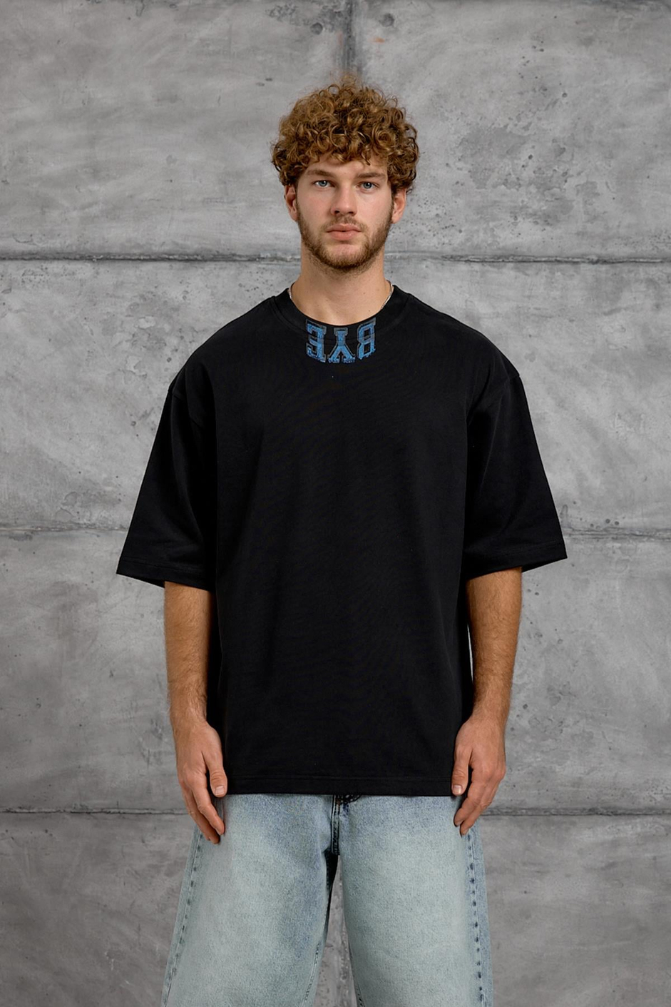 Siyah BYE BASKI OVERSIZE TSHIRT