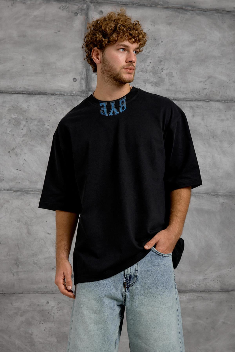Siyah BYE BASKI OVERSIZE TSHIRT