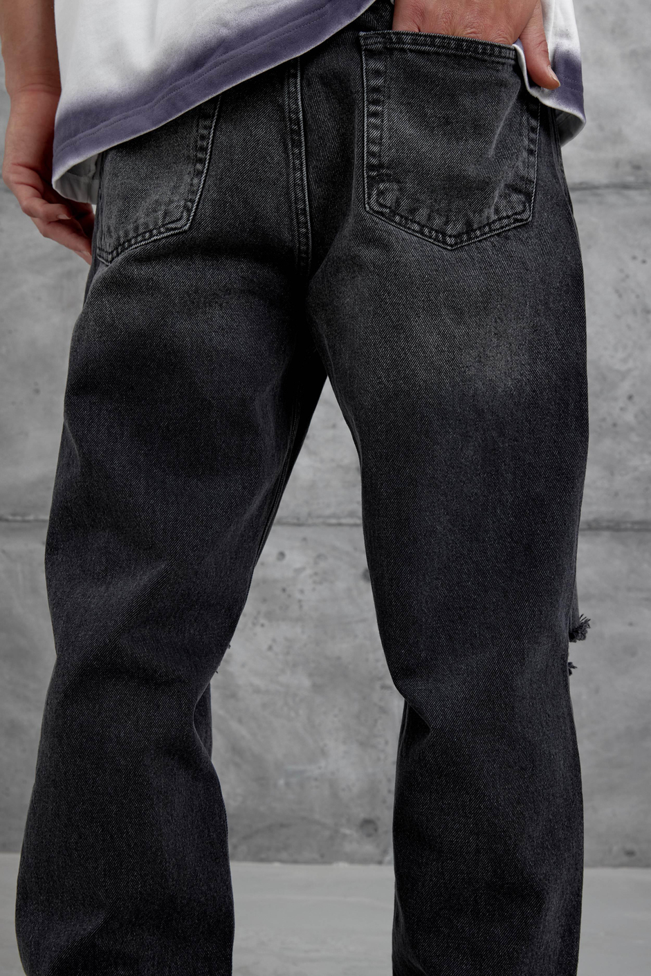 Siyah Cth Yırtık Detaylı Baggy Jean