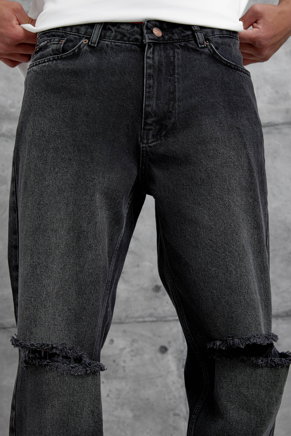 Siyah Cth Yırtık Detaylı Baggy Jean