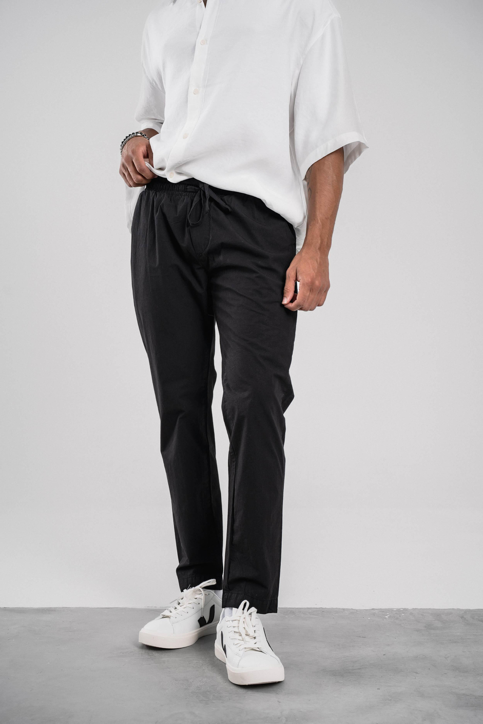Siyah Dar Paça Boyfriend Fit Gabardin Pantolon