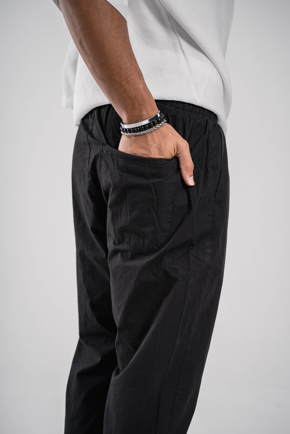 Siyah Dar Paça Boyfriend Fit Gabardin Pantolon