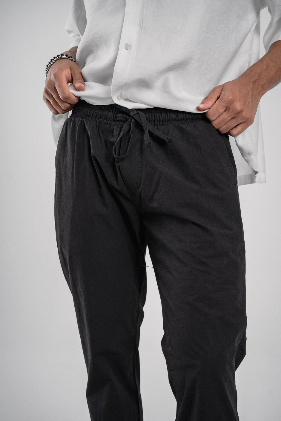 Siyah Dar Paça Boyfriend Fit Gabardin Pantolon