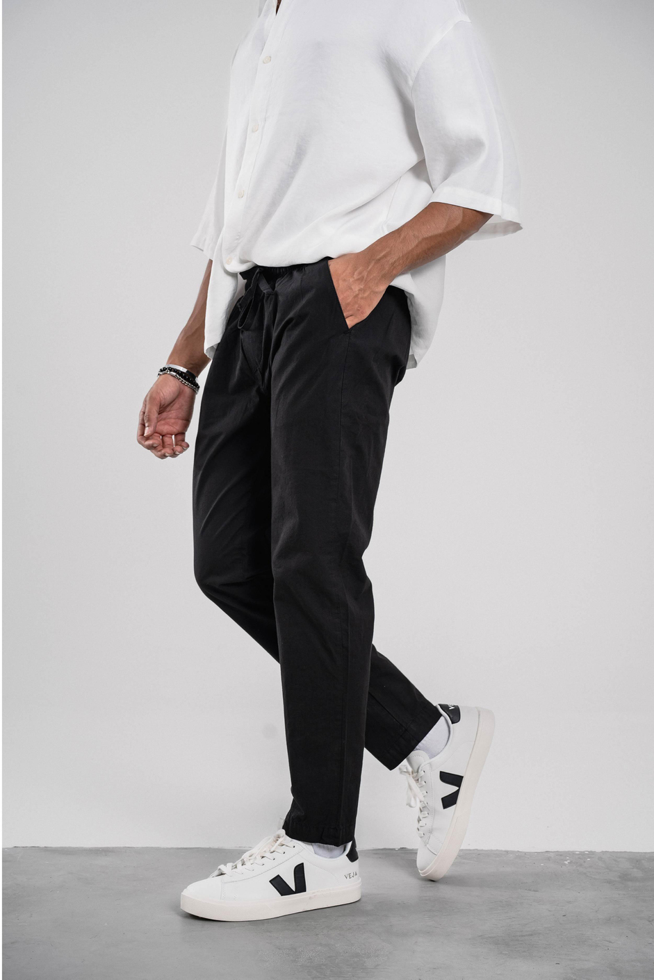 Siyah Dar Paça Boyfriend Fit Gabardin Pantolon
