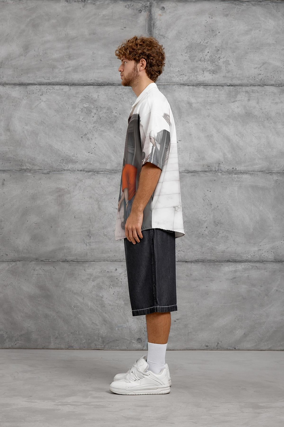 Siyah DESENLİ  BASKI DIGITAL OVERSIZE GÖMLEK