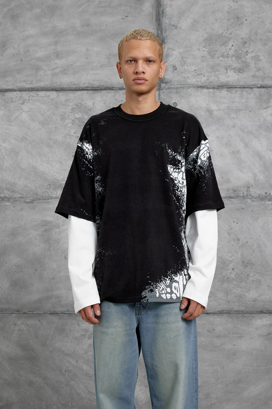 Siyah DESENLI PARCA KOLLU SWEATSHIRT