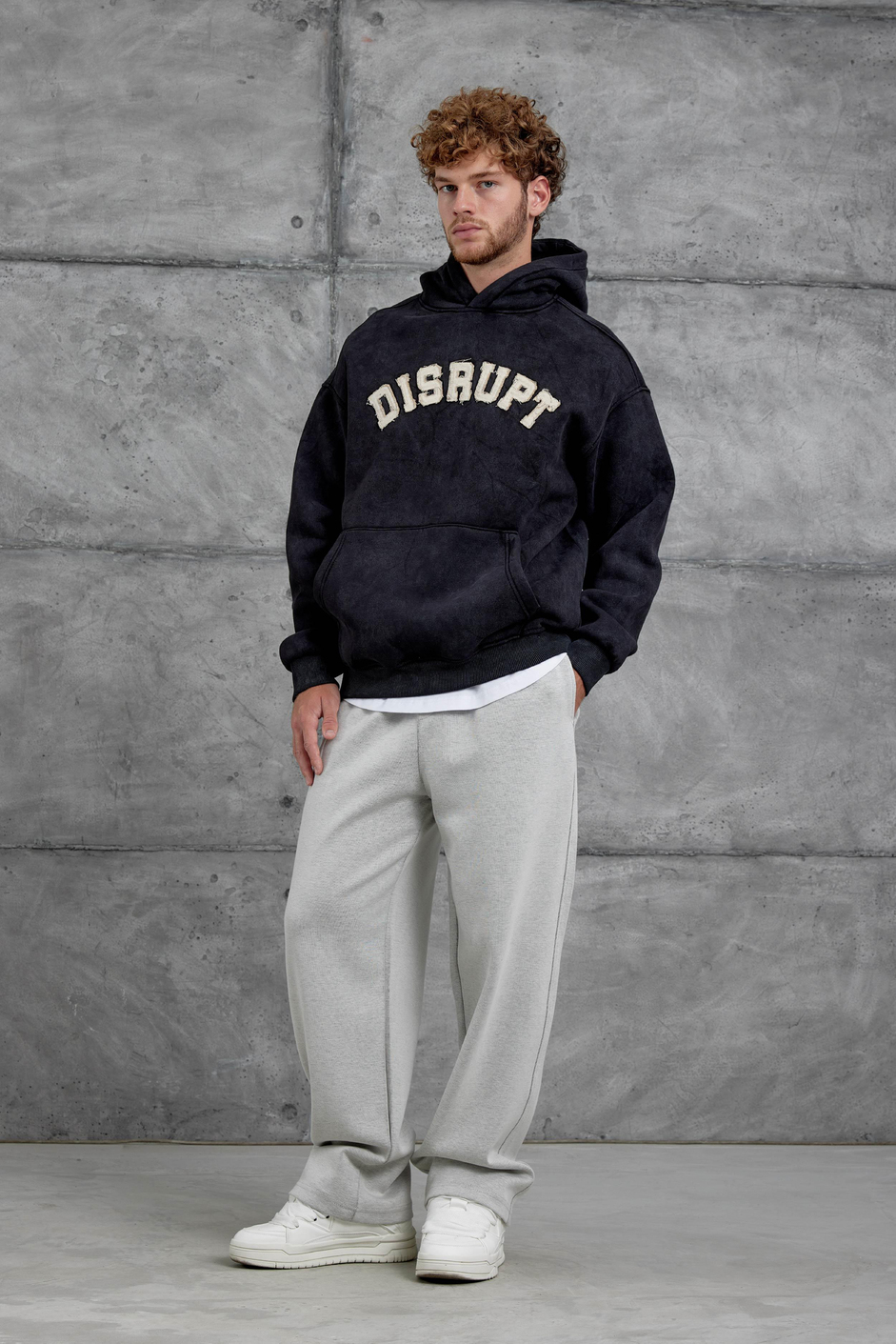 Siyah Disrupt Yazılı Şardonlu Oversize Sweatshirt