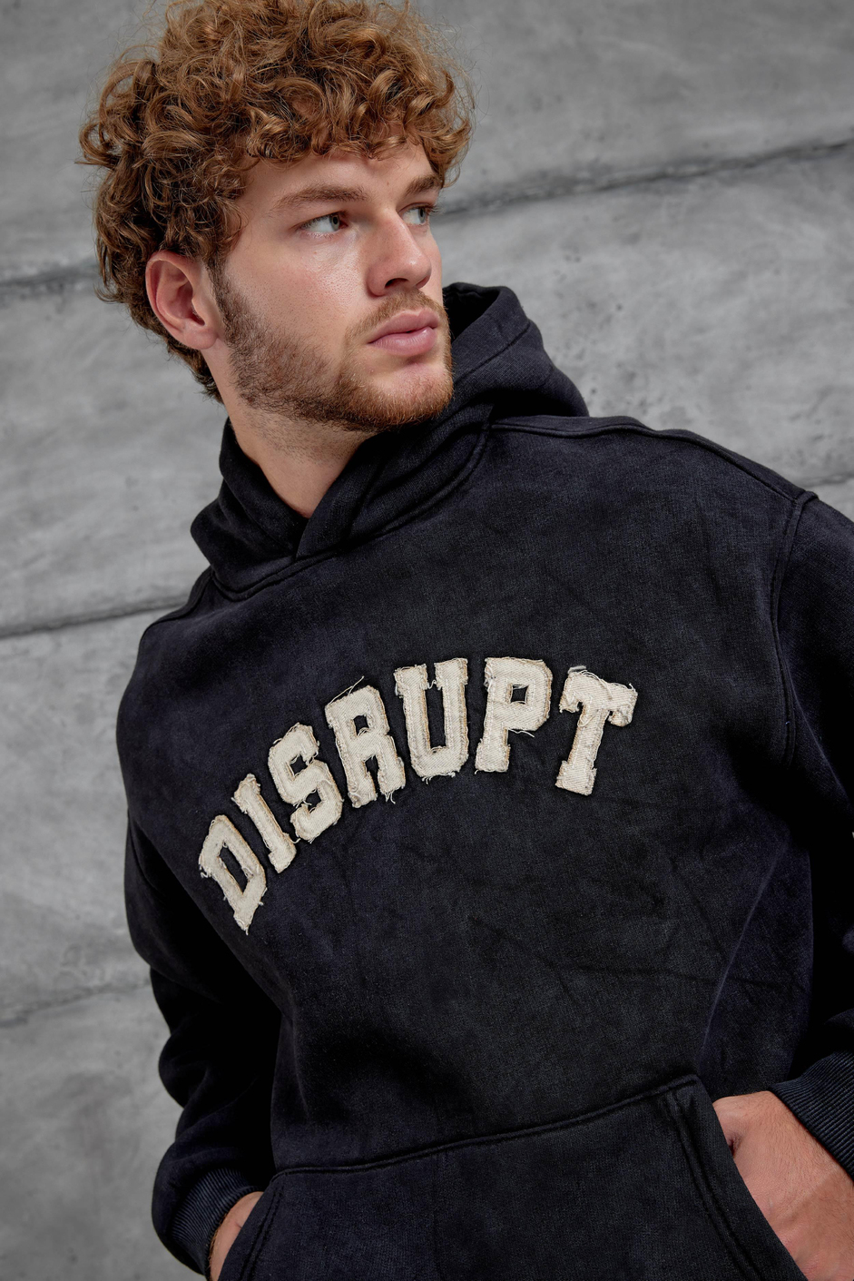 Siyah Disrupt Yazılı Şardonlu Oversize Sweatshirt