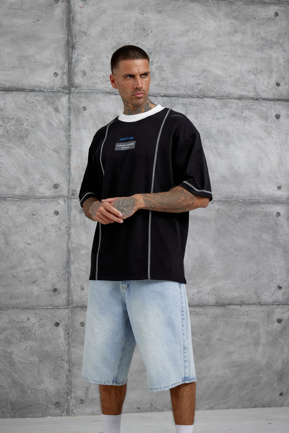 Siyah Dont Cry Baskılı Oversize Tshirt