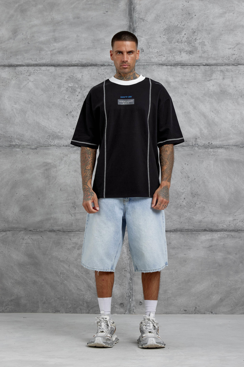 Siyah Dont Cry Baskılı Oversize Tshirt