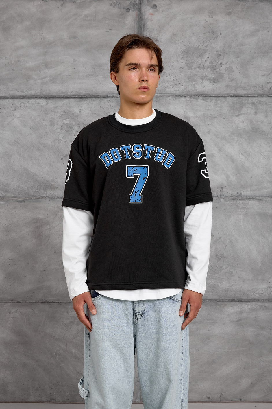 Siyah DOTSTUD 7 BASKILI OVERSIZE SWEATSHIRT