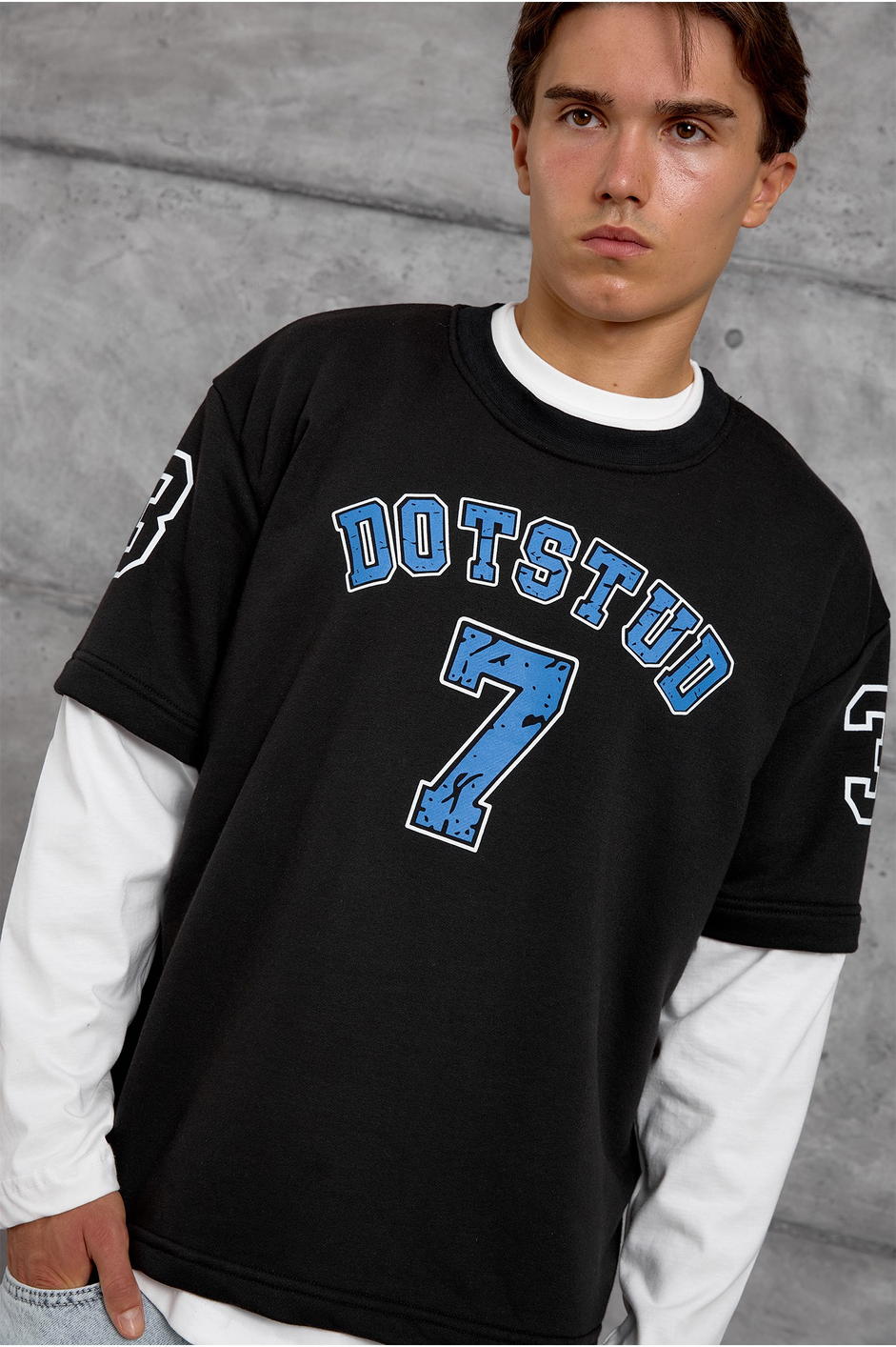 Siyah DOTSTUD 7 BASKILI OVERSIZE SWEATSHIRT