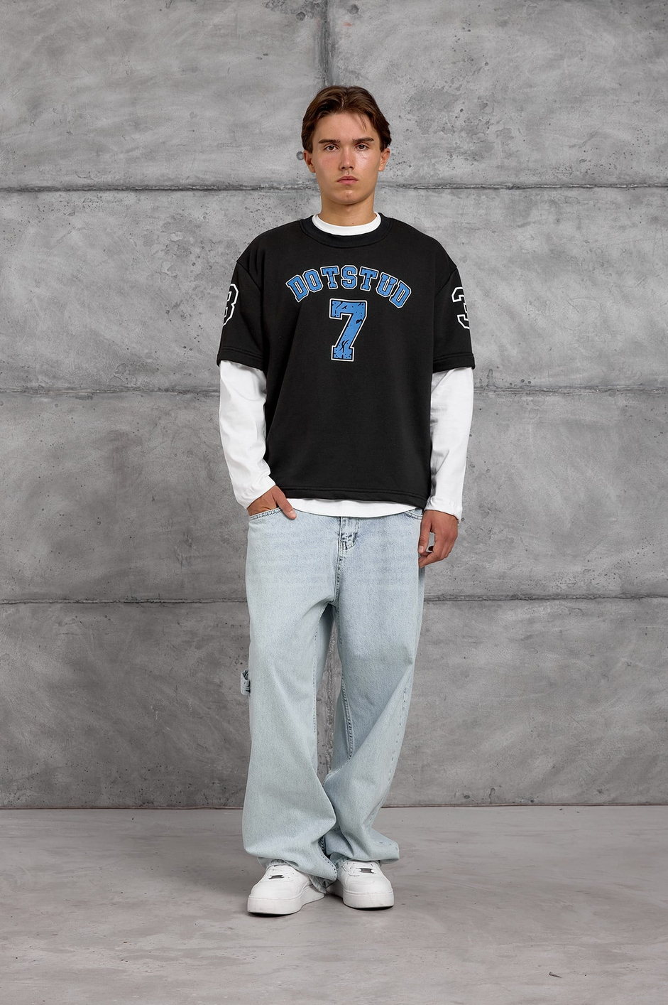 Siyah DOTSTUD 7 BASKILI OVERSIZE SWEATSHIRT