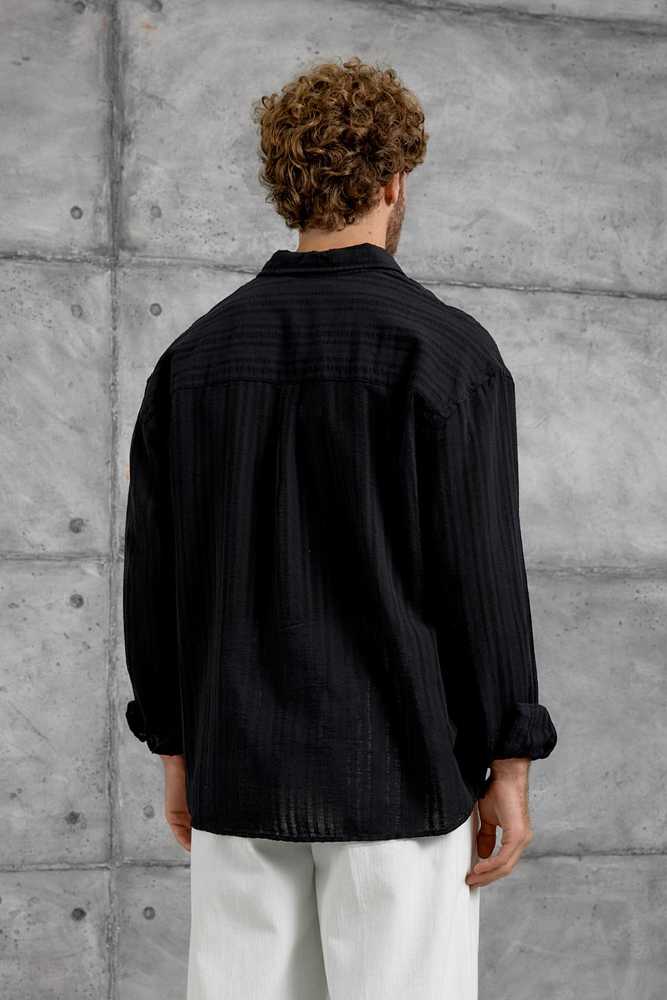 Siyah DPP ÇİZGİLİ OVERSIZE GÖMLEK
