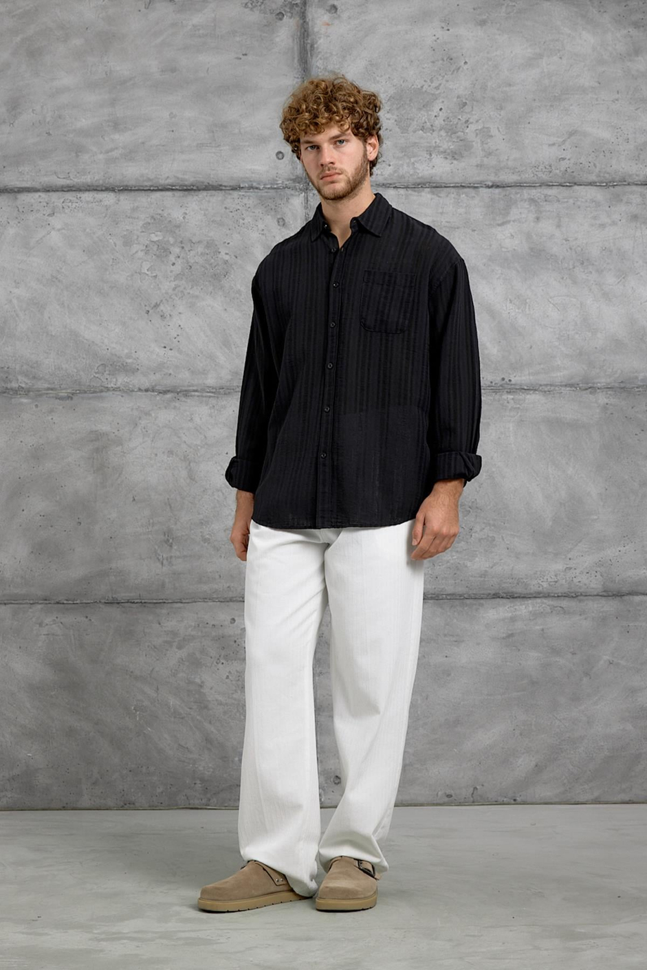 Siyah DPP ÇİZGİLİ OVERSIZE GÖMLEK