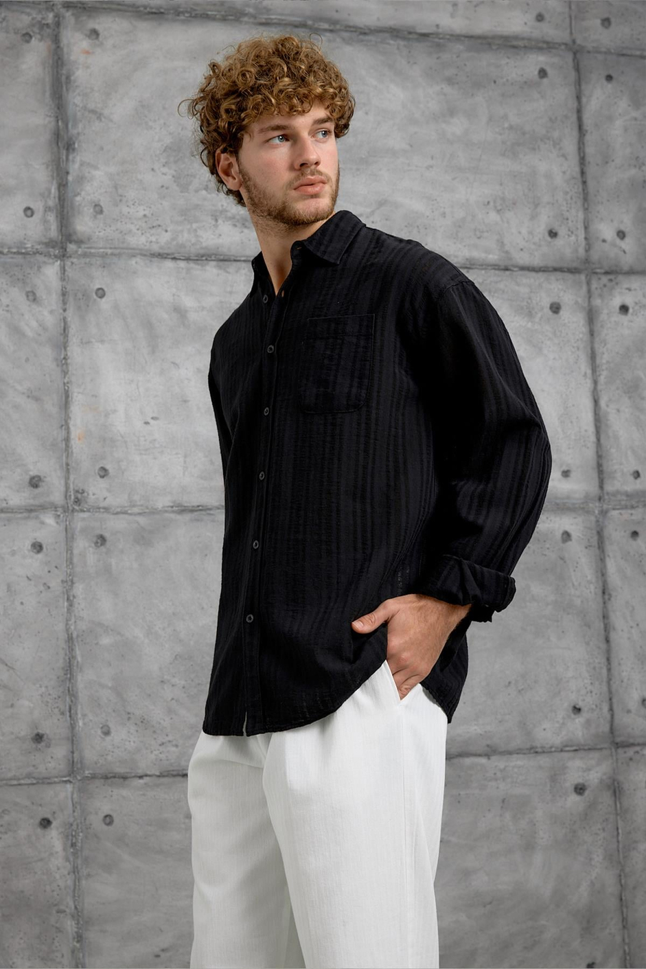 Siyah DPP ÇİZGİLİ OVERSIZE GÖMLEK