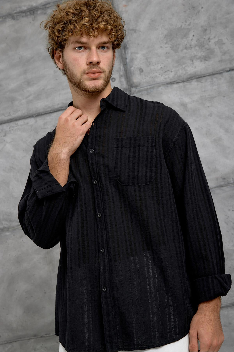Siyah DPP ÇİZGİLİ OVERSIZE GÖMLEK