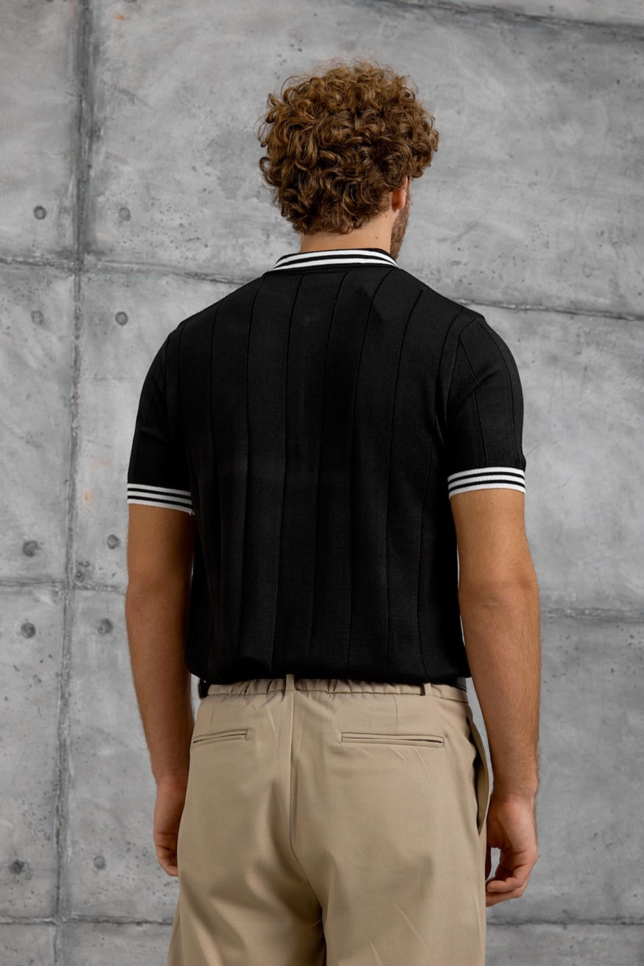 Siyah DPP YAKA ÇİZGİLİ TRİKO TSHIRT