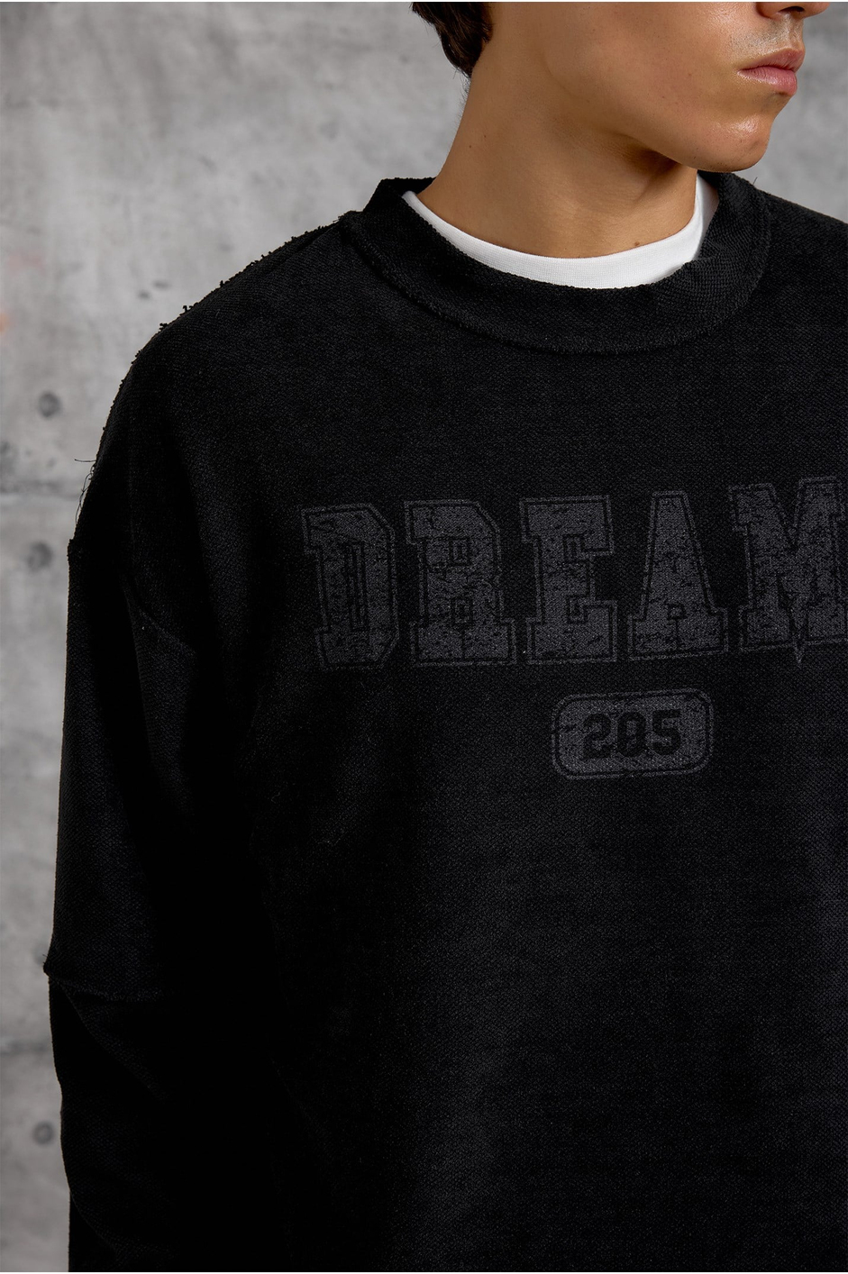 Siyah DREAMS BASKI DOKUMA KUMAŞ OVERSIZE SWEATSHIRT