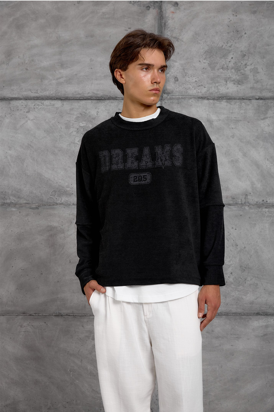 Siyah DREAMS BASKI DOKUMA KUMAŞ OVERSIZE SWEATSHIRT