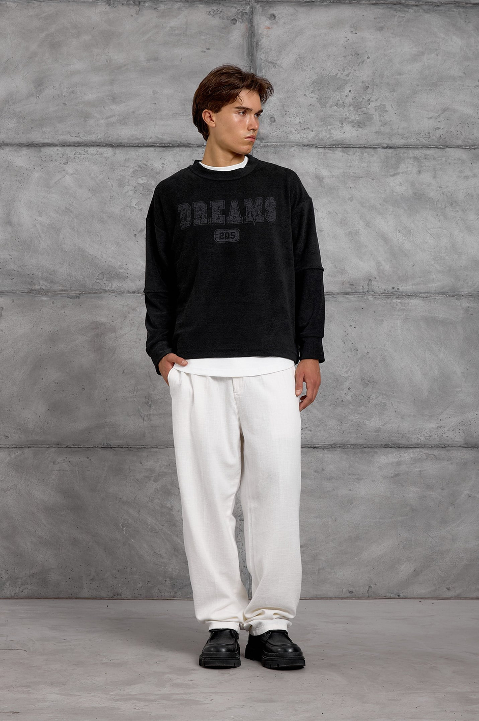 Siyah DREAMS BASKI DOKUMA KUMAŞ OVERSIZE SWEATSHIRT