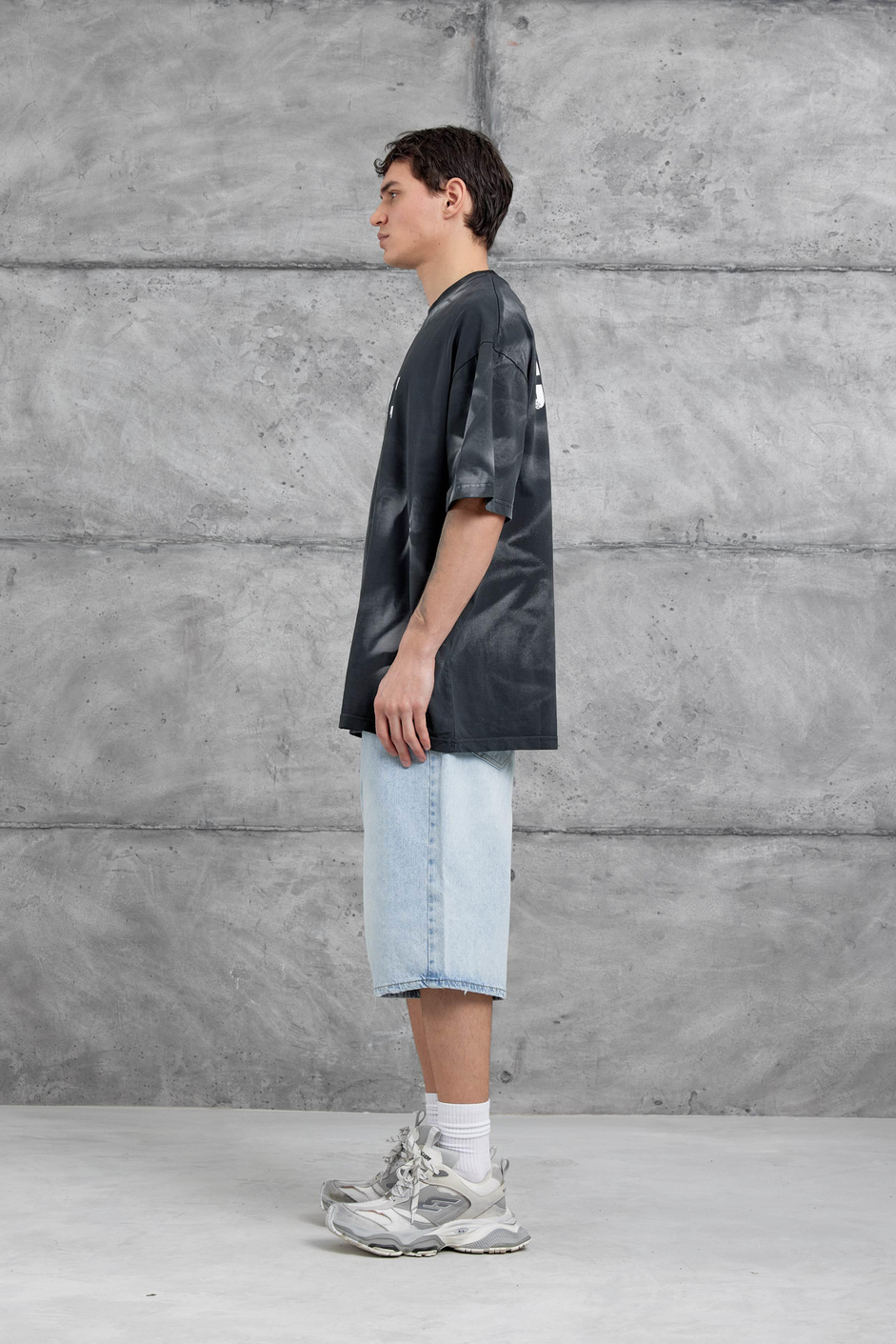 Siyah Drift Yazılı Yıkamalı Oversize Tshirt