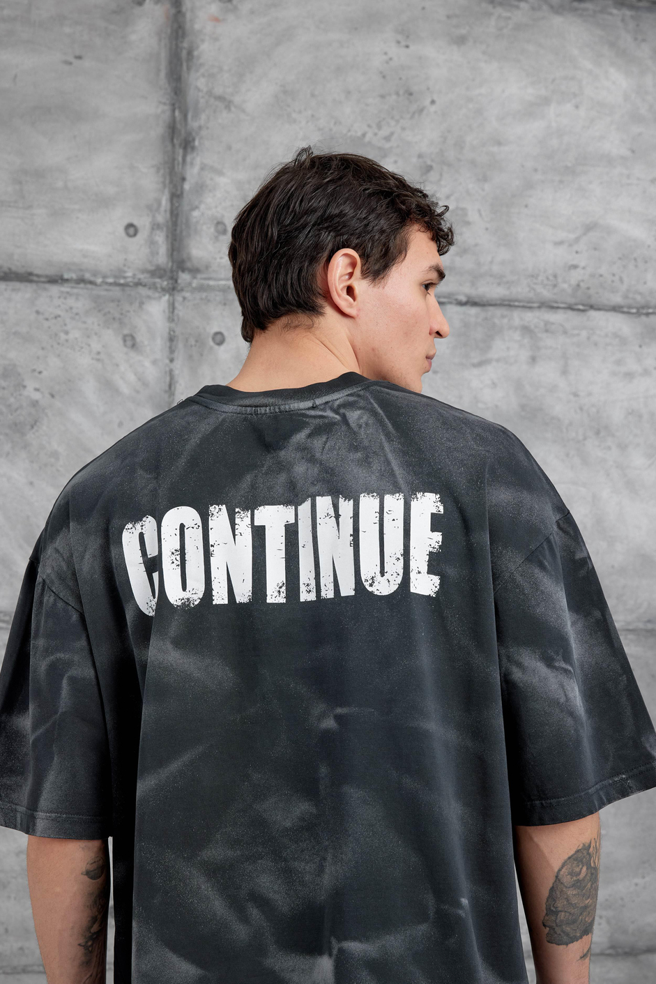 Siyah Drift Yazılı Yıkamalı Oversize Tshirt