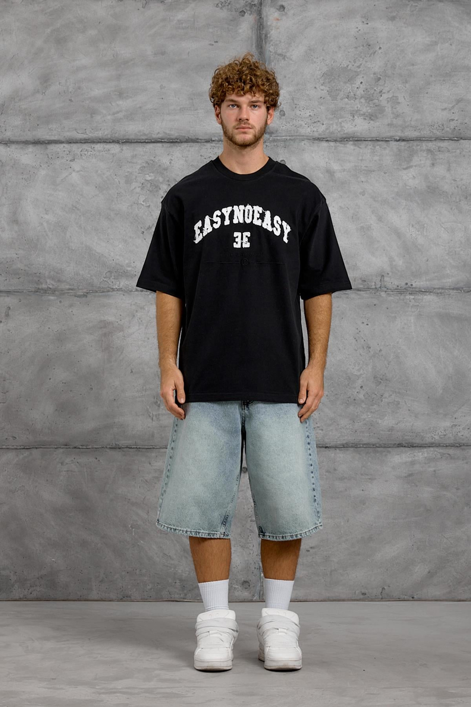 Siyah EASY BASKI OVERSIZE TSHIRT