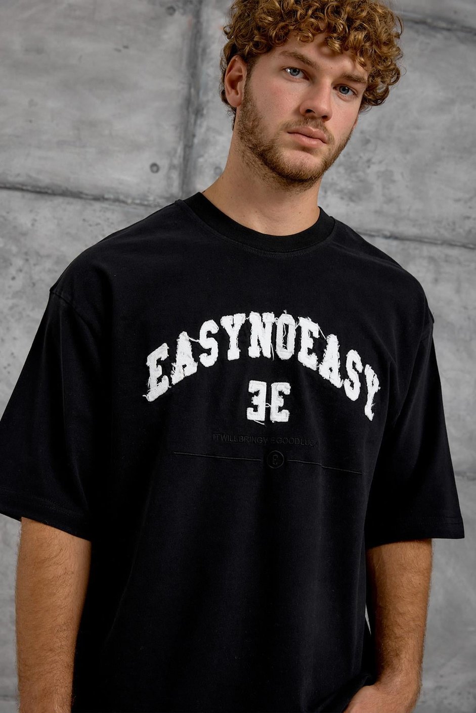 Siyah EASY BASKI OVERSIZE TSHIRT