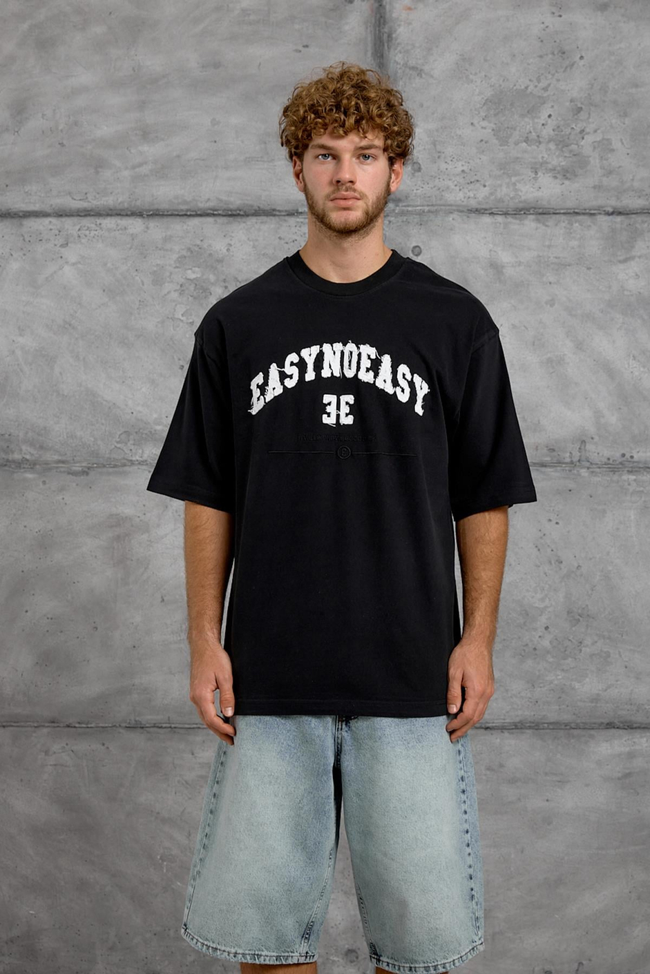 Siyah EASY BASKI OVERSIZE TSHIRT