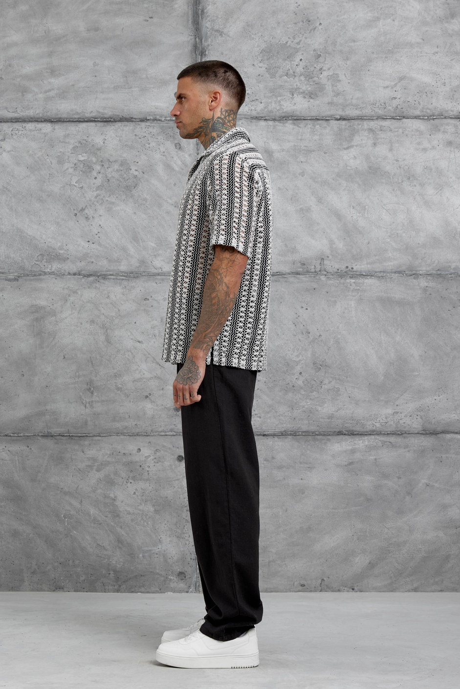 Siyah Ekru Örme Oversize Gömlek