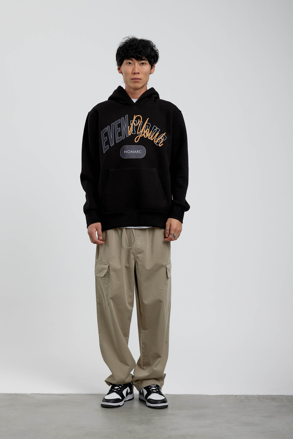 Siyah Eventious Yazılı Kapüşonlu Sweatshirt