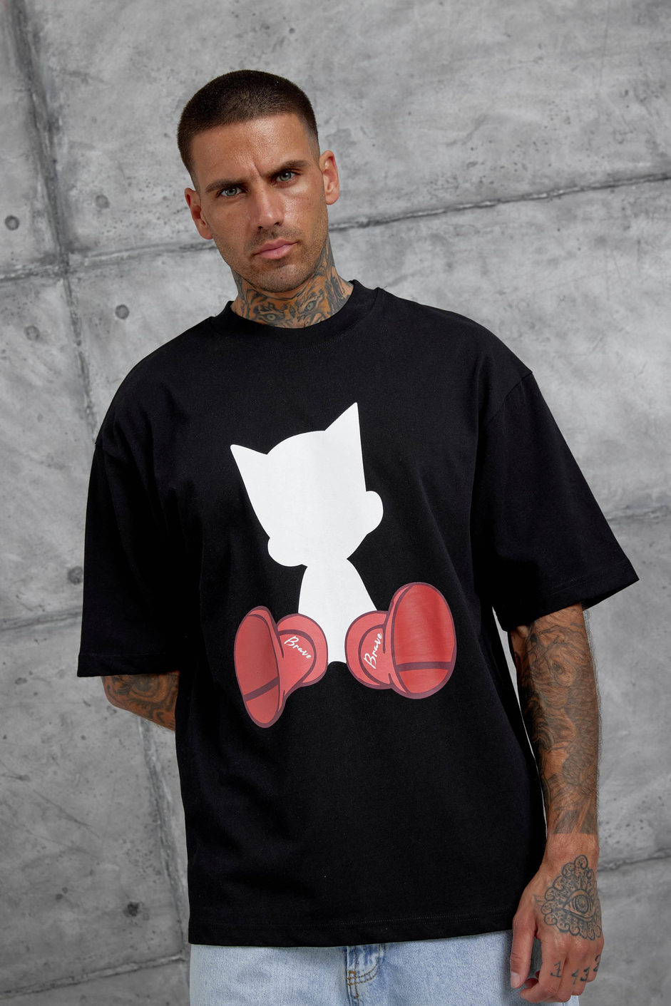 Siyah Figür Baskılı Oversize Tshirt