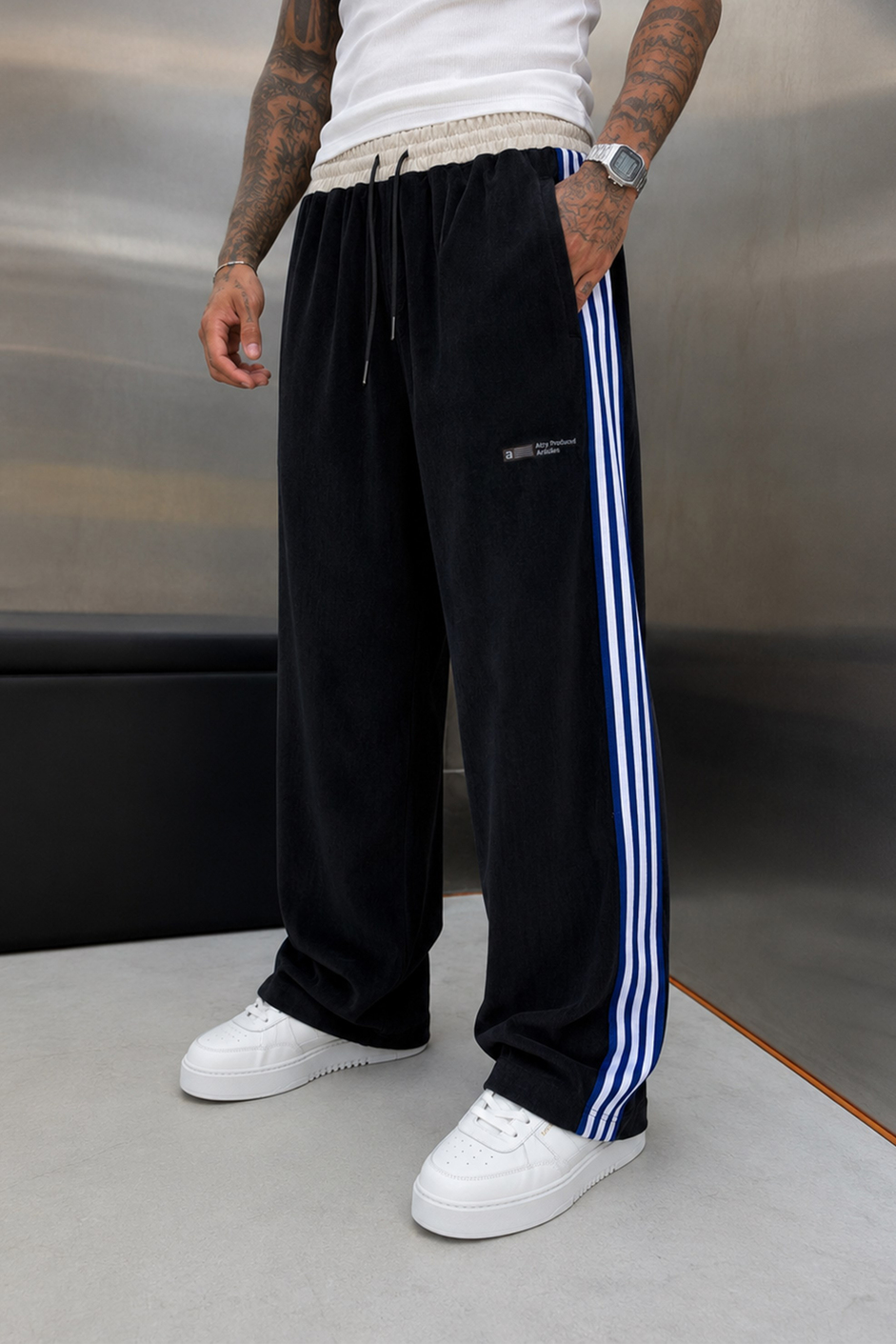 Siyah FİTİLLİ İNCE KADİFE BAGGY EŞOFMAN ALTI