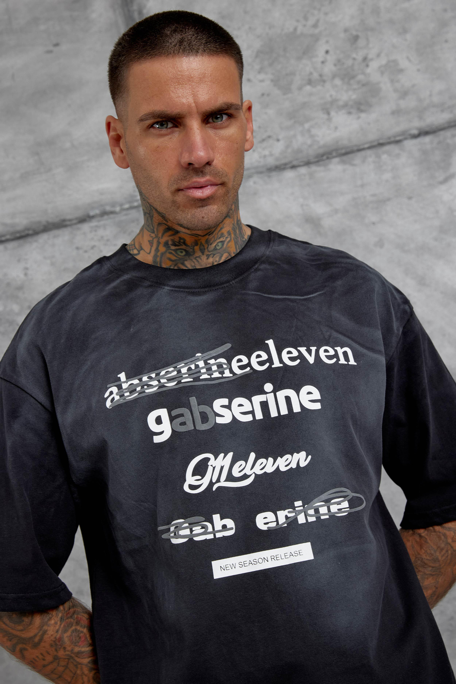 Siyah Gabserine Yazılı Oversize Tshirt