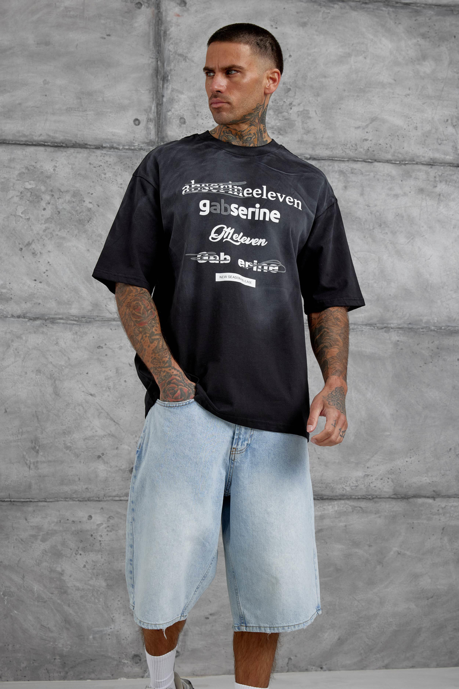 Siyah Gabserine Yazılı Oversize Tshirt