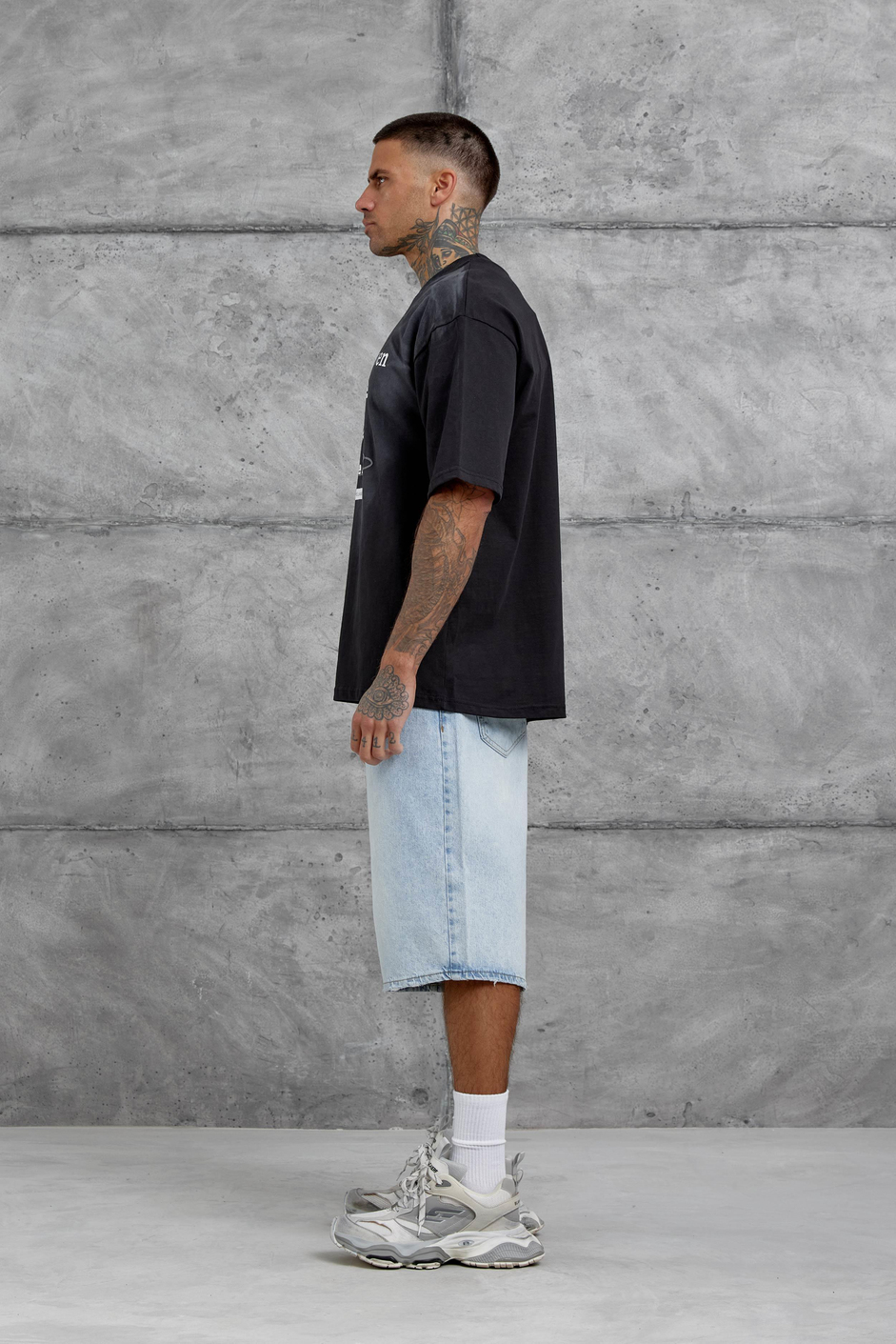 Siyah Gabserine Yazılı Oversize Tshirt