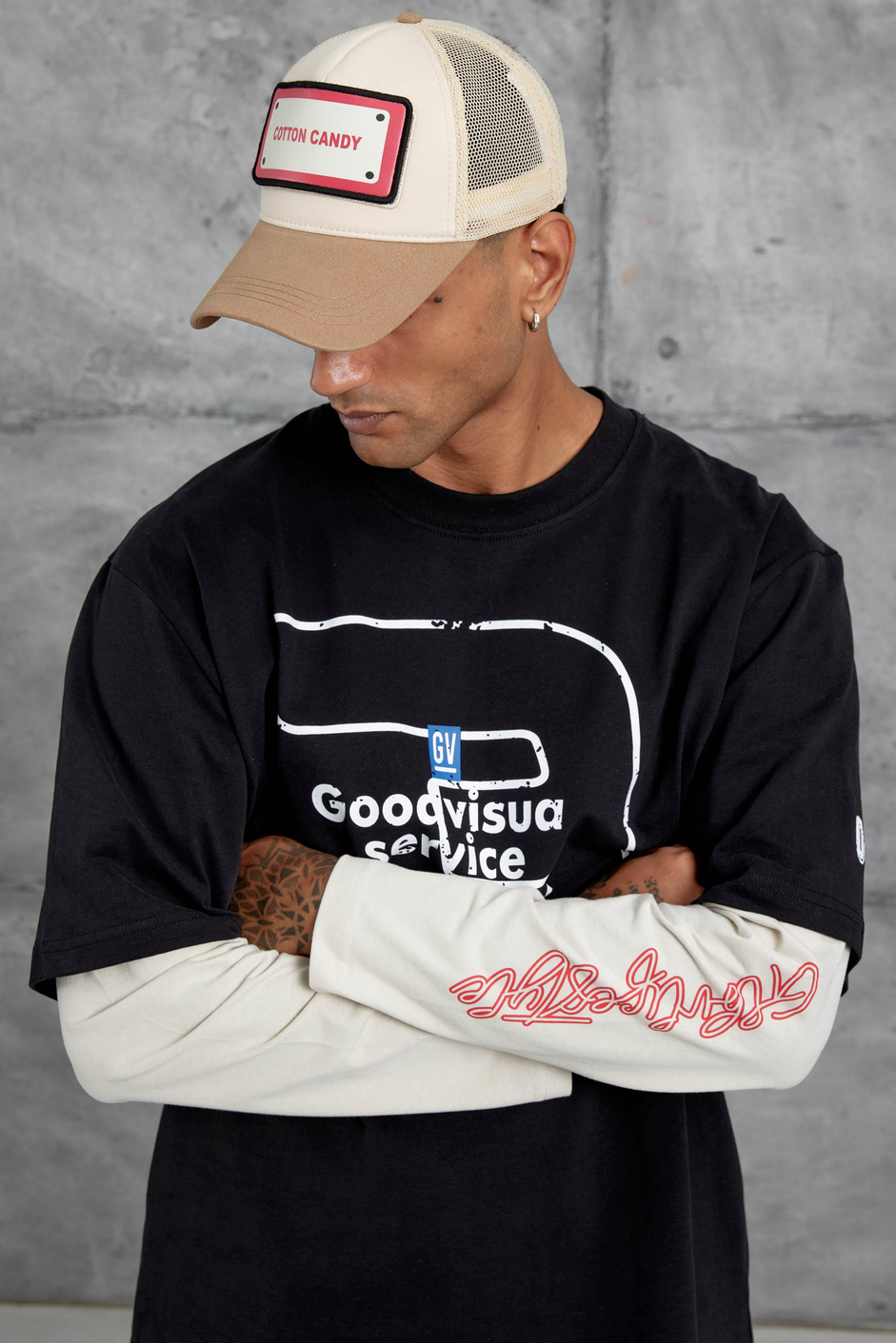 Siyah Goodvision Baskılı  Oversize Kolu Parçalı Tasarım Sweatshirt