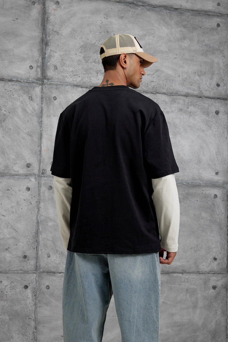 Siyah Goodvision Baskılı  Oversize Kolu Parçalı Tasarım Sweatshirt