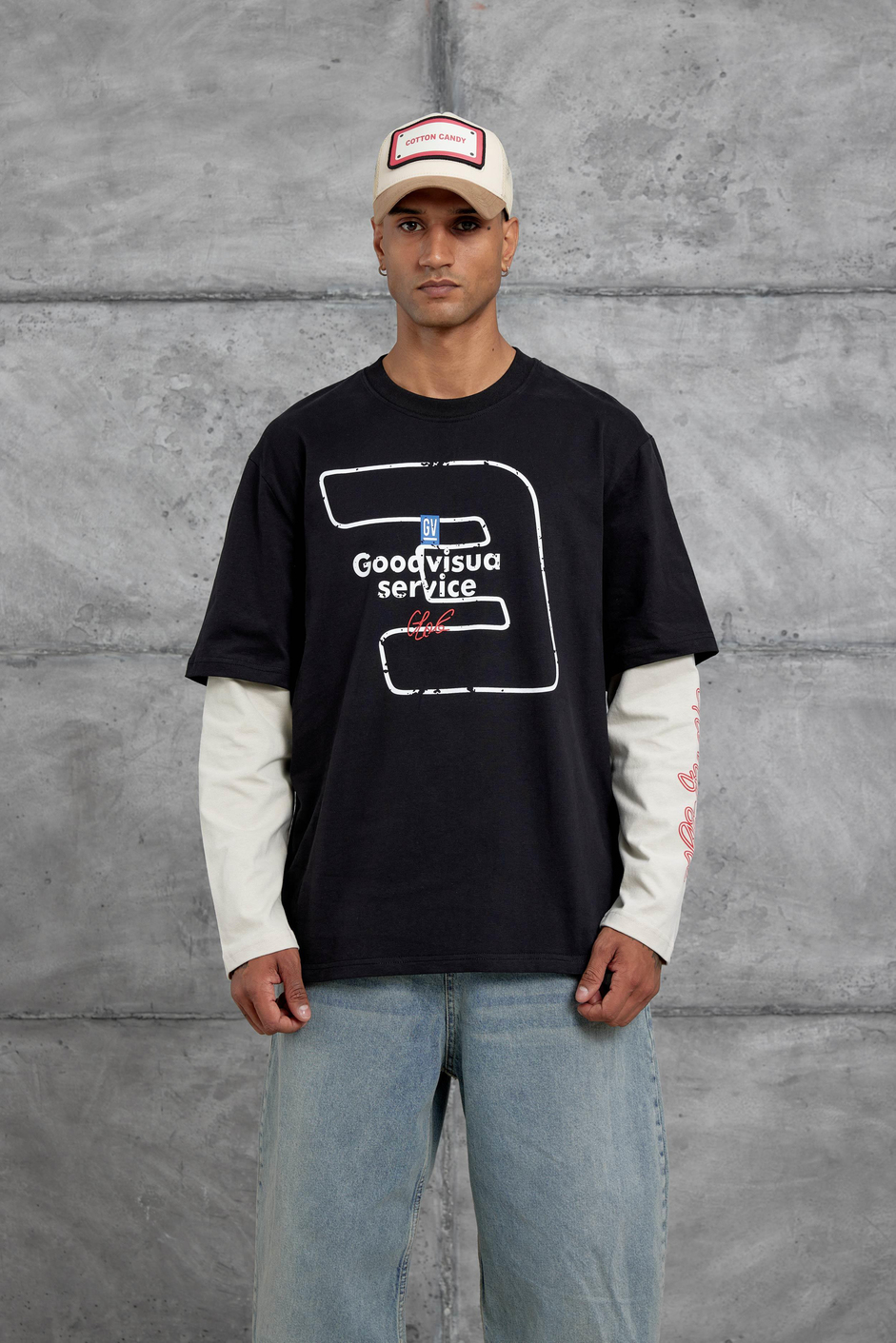 Siyah Goodvision Baskılı  Oversize Kolu Parçalı Tasarım Sweatshirt