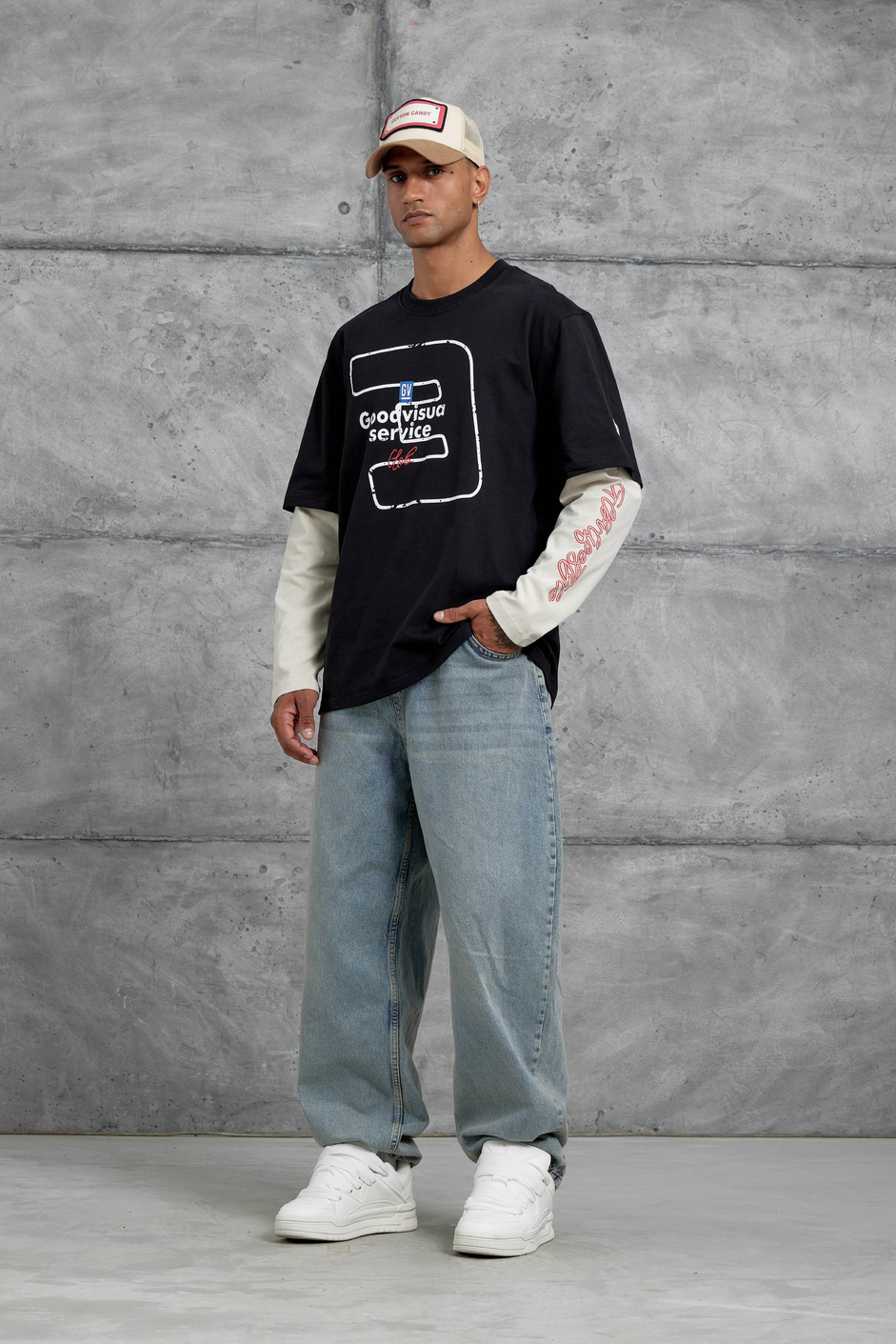 Siyah Goodvision Baskılı  Oversize Kolu Parçalı Tasarım Sweatshirt