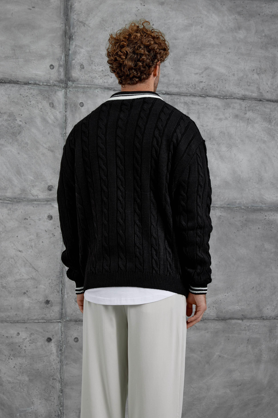 Siyah Gst Polo Yaka Örme Oversize Triko