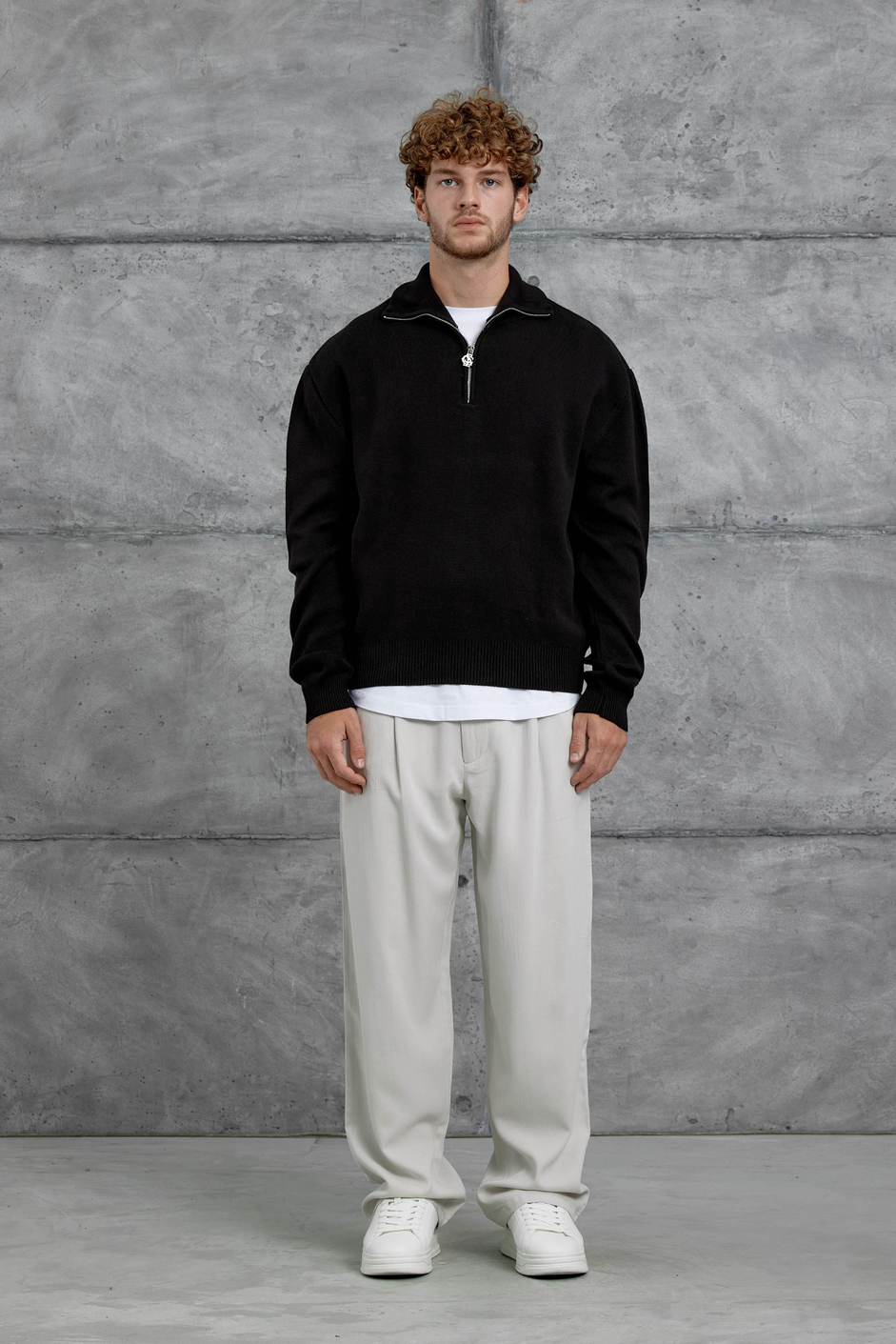 Siyah Gst Yarım Fermuarlı Oversize Triko